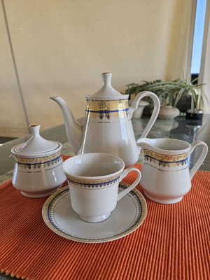 Tea and coffee serving set new with 6 cups, creamer, sugar bowl, teapot