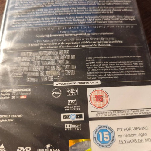 Schindler's List DVD used, drama, English subtitles