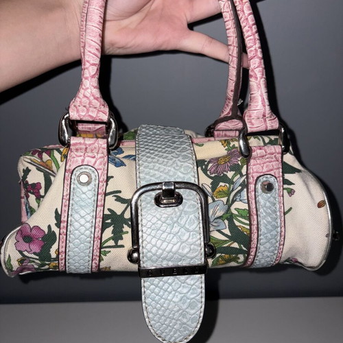 Guess vintage floral handheld bag, pink and turquoise details