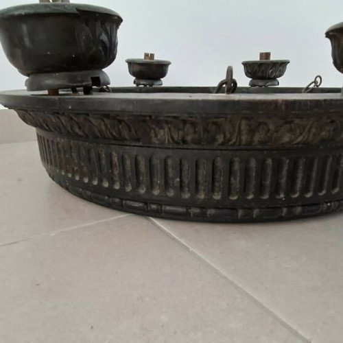 Wooden old 6-light ceiling chandelier used with relief decoration