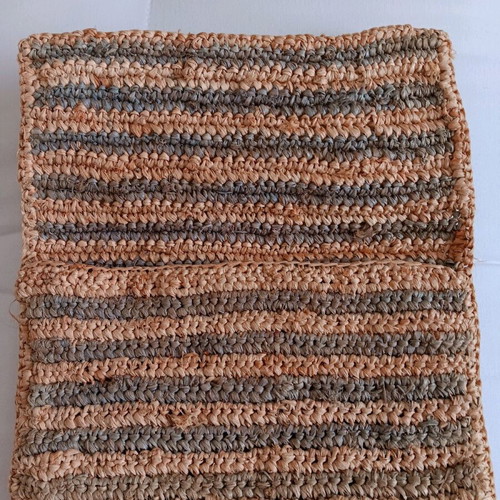 Straw clutch bag used, beige with khaki details