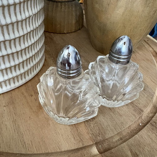 Vintage clear glass salt and pepper shakers