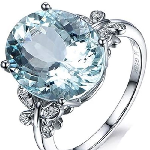 Aquamarine ring new, 18K white gold plating