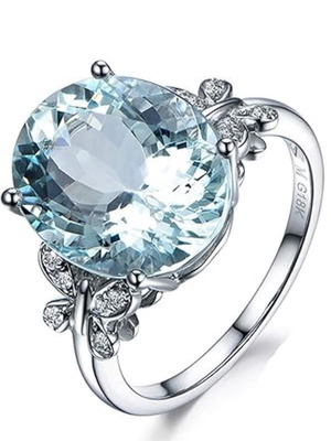 Aquamarine ring new, 18K white gold plating