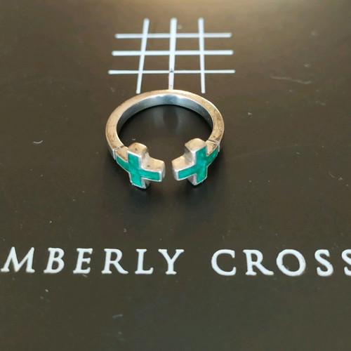 Amberly Cross silver ring .925 with green enamel used