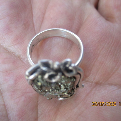 Women's 925 Silver Ring with Pyrite, New