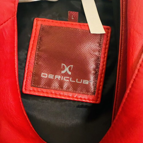 Leather asymmetric women's jacket like new, red and black, size L