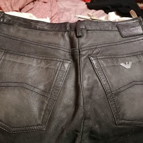 Armani Jeans leather pants new, no 29, straight fit, dark khaki