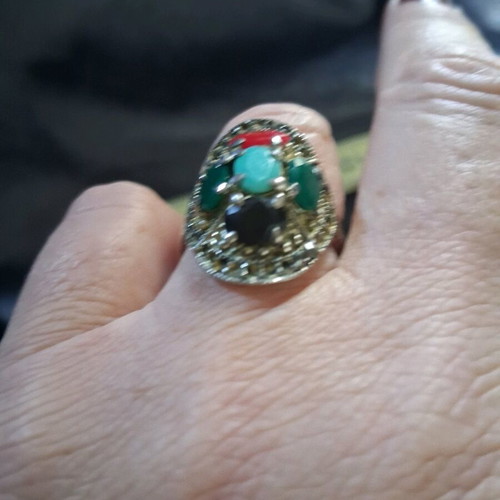 Silver ring vintage with semi-precious stones and marcasites like new