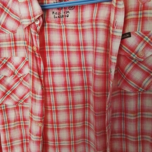 Scotch men's short-sleeve shirt XXL used, red and pink plaid linen