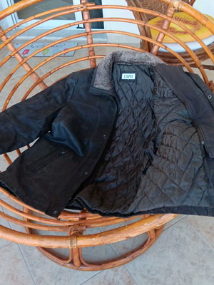 Lapel leather jacket used, brown, size XL