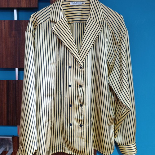 Vintage satin striped shirt Stavros like new, size 44, yellow and blue