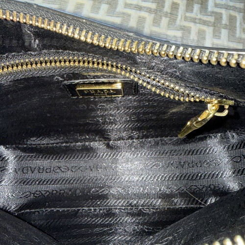 Prada bag used, black glossy texture
