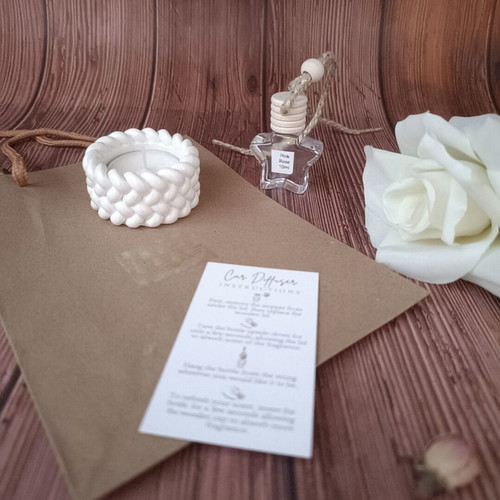 Teacher Gift Set with Handmade Porcelain Candle Holder and Car Diffuser