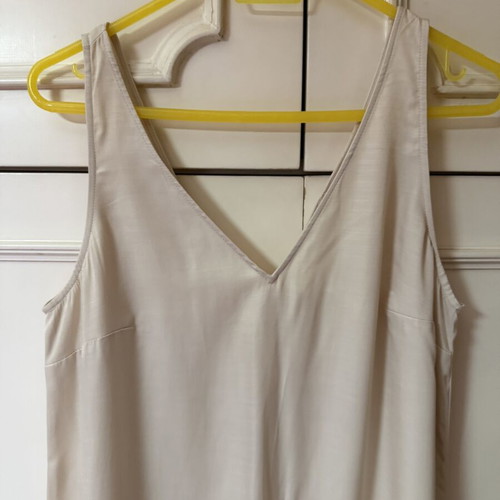 H&M long dress beige satin with V neckline and drop waist, like new
