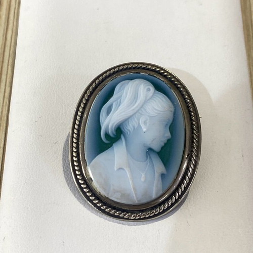Silver cameo pin and pendant new, blue and silver