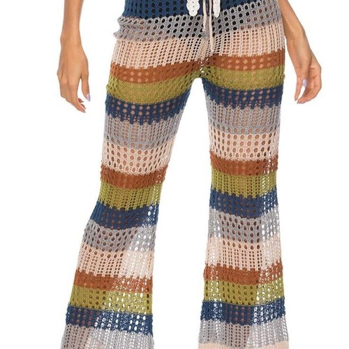 CUPSHE Multicolor Flared Crochet Beach Pants New