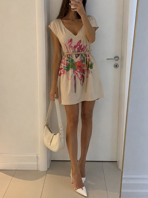 Summer dress new, beige, size small fits xs to medium