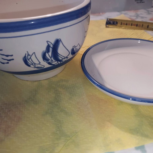 Ceramic planter with painted nautical motifs, new