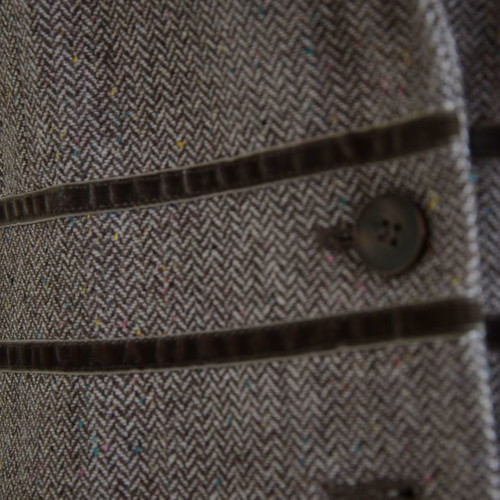 Women's wool blazer used, beige herringbone pattern