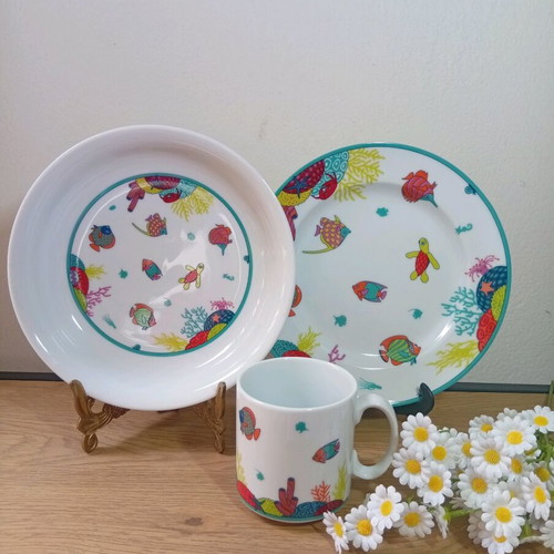 Auerhahn Porcelain children's dinner set Ocean, 3 pieces