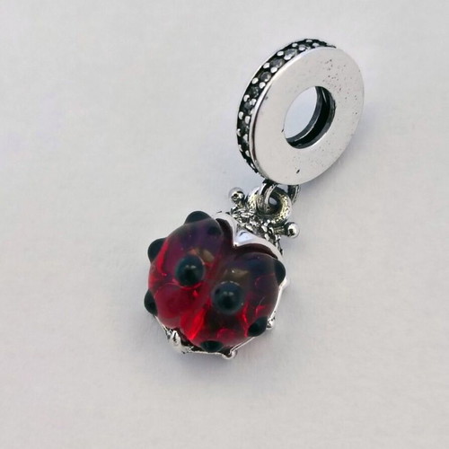 Charm Ladybug S925 silver with red stone and black enamel