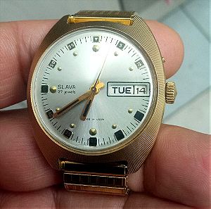 Slava 27 jewels Αυτόματo day/date σπάνιο vintage συλλεκτικό ανδρικό ρολόι χειρός δεκαετίας 1970