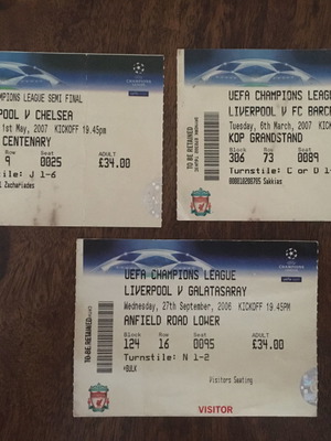 Liverpool tickets used, cut pieces