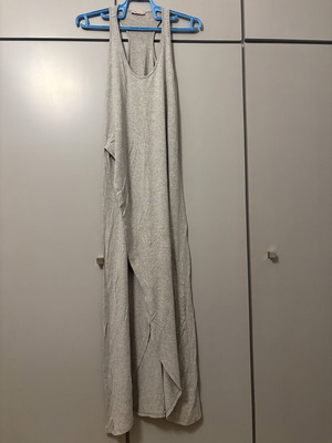 Regalinas grey maxi dress with front slit, racerback, one size