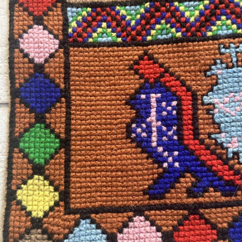 Vintage handmade cross-stitch rug like new, 124x62cm