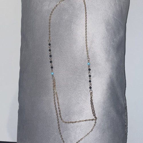 Double Faux Bijoux Necklace with Black and Turquoise Beads like new