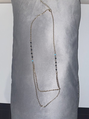 Double Faux Bijoux Necklace with Black and Turquoise Beads like new