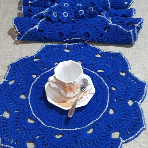 Royal Blue Elegance handmade placemat set new, 6 pieces