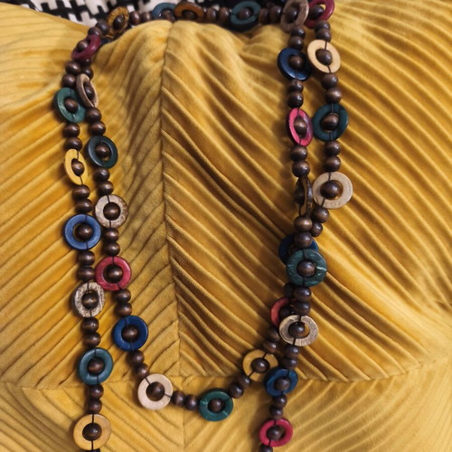 Wooden Long Necklace handmade, used, multicolor