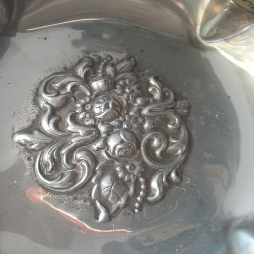 Large Silver Plated Fondue Trays carved, used, 1960s set of 2