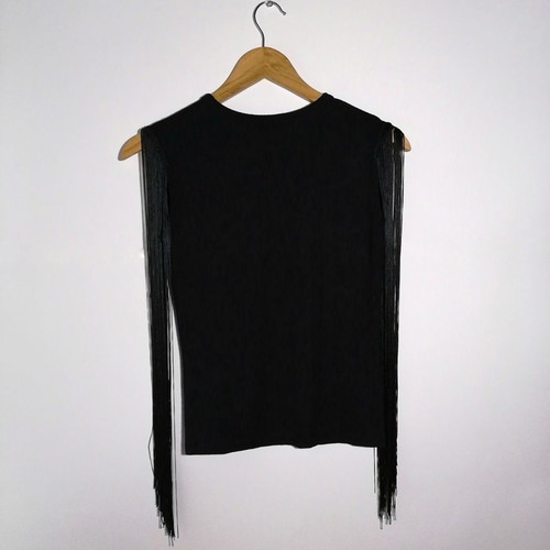 Denny Rose sleeveless blouse used, size M, black with fringes