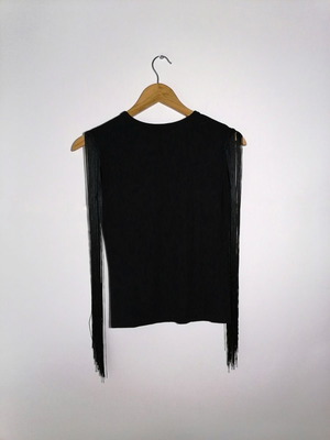 Denny Rose sleeveless blouse used, size M, black with fringes