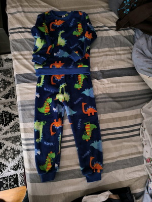 Fleece pajamas for boys warm with dinosaurs like new, blue