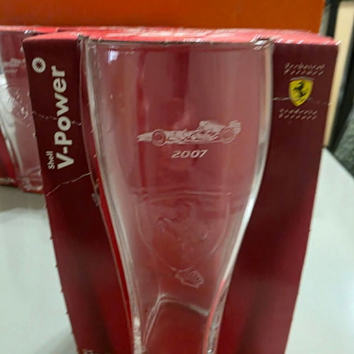 Set of 5 large collectible Ferrari and Athens 2004 glasses