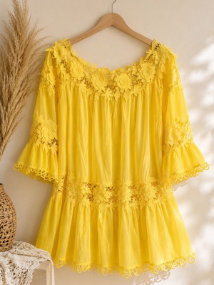 Blousedress with lace new, yellow, one size