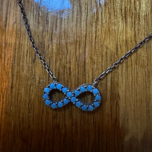 Silver 925 infinity necklace with turquoise zircon like new