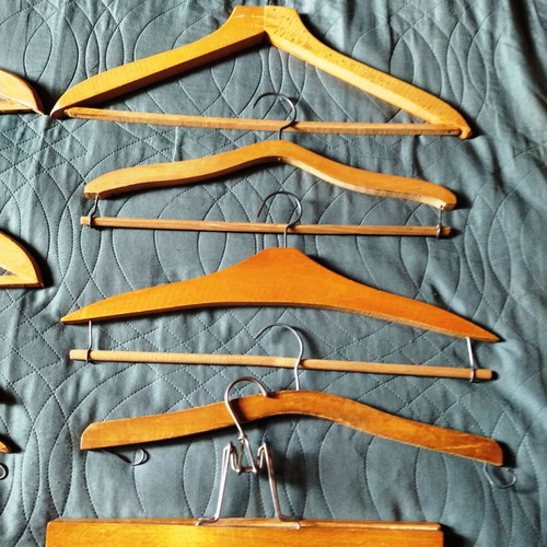 Wooden hangers used, pack of 10, vintage 1950-60 for jackets and trousers