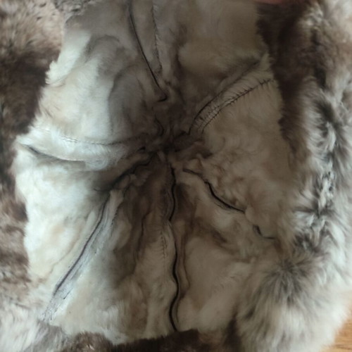 Leather women's hat with fur, size S