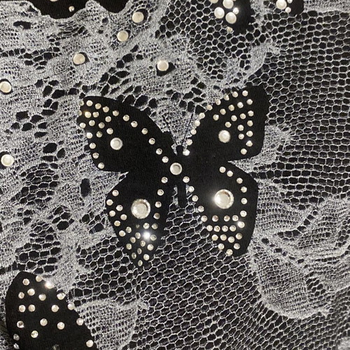 Anais blouse like new, black, decorated with butterflies and rhinestones