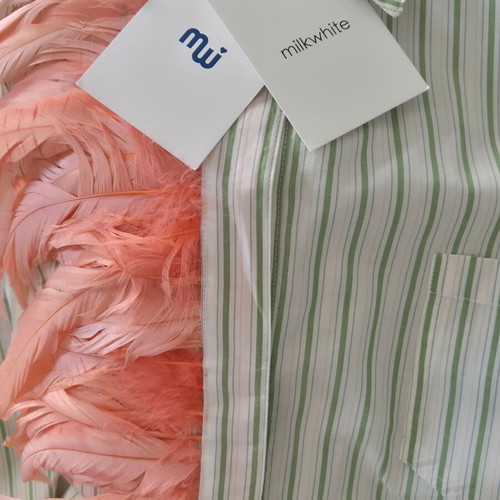 Milkwhite shirt new, striped with pink feathers, size M