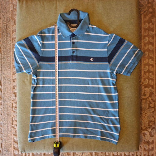 Champion Polo Shirt Easy Fit Size L Light Blue Striped Like New