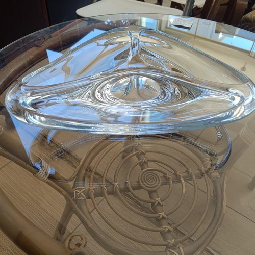 Transparent glass decorative bowl, triangular organic shape
