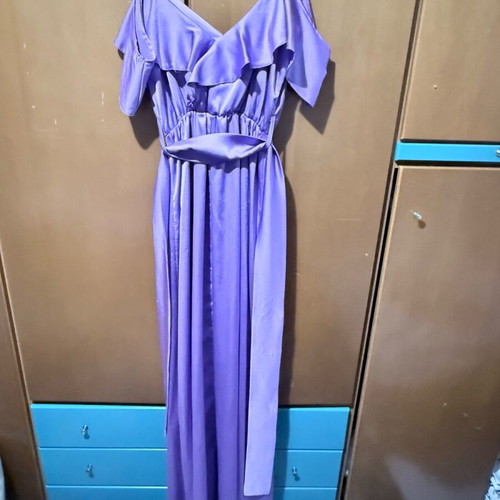 Satin-type lilac dress wrap style like new with belt