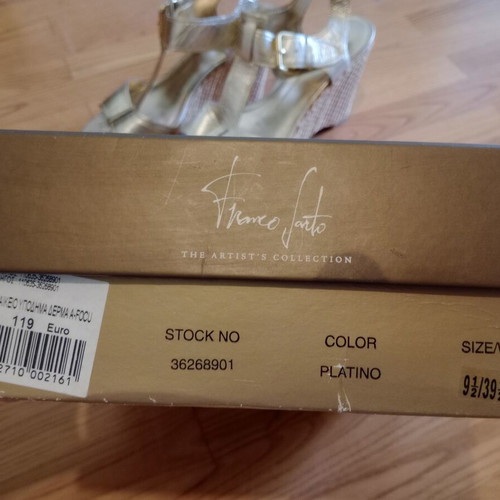 Franco Sarto straw platform sandals used, beige and gold, size 39.5
