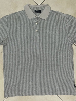 BOSS Hugo Boss Cotton High Twist Polo Shirt Grey Striped Classic Fit Size L like new